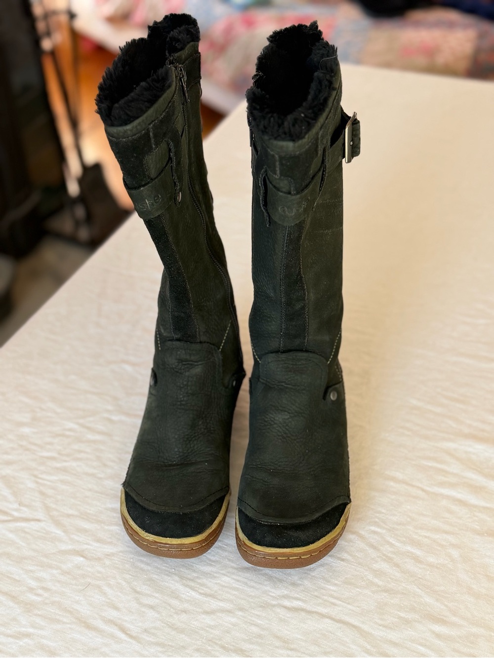 Women’s Cushe Manuka Fawn Black Leather Waterproof Zip Up Winter Boots Size 6